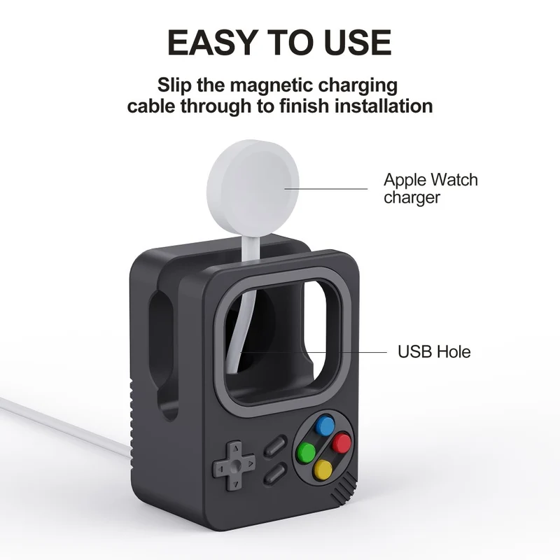 Retro game style silicone Apple Watch charger holder