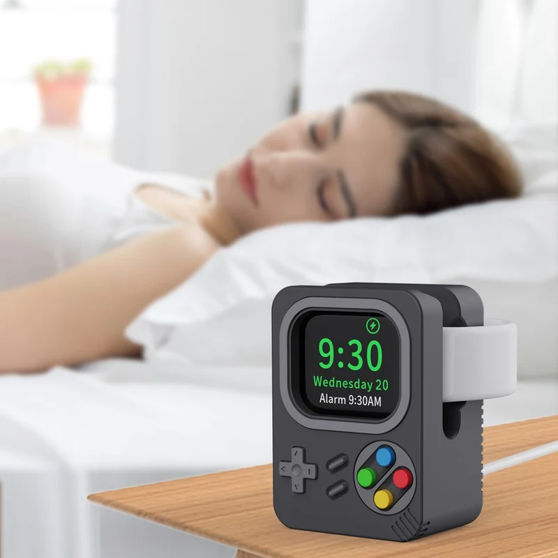 Retro game style silicone Apple Watch charger holder