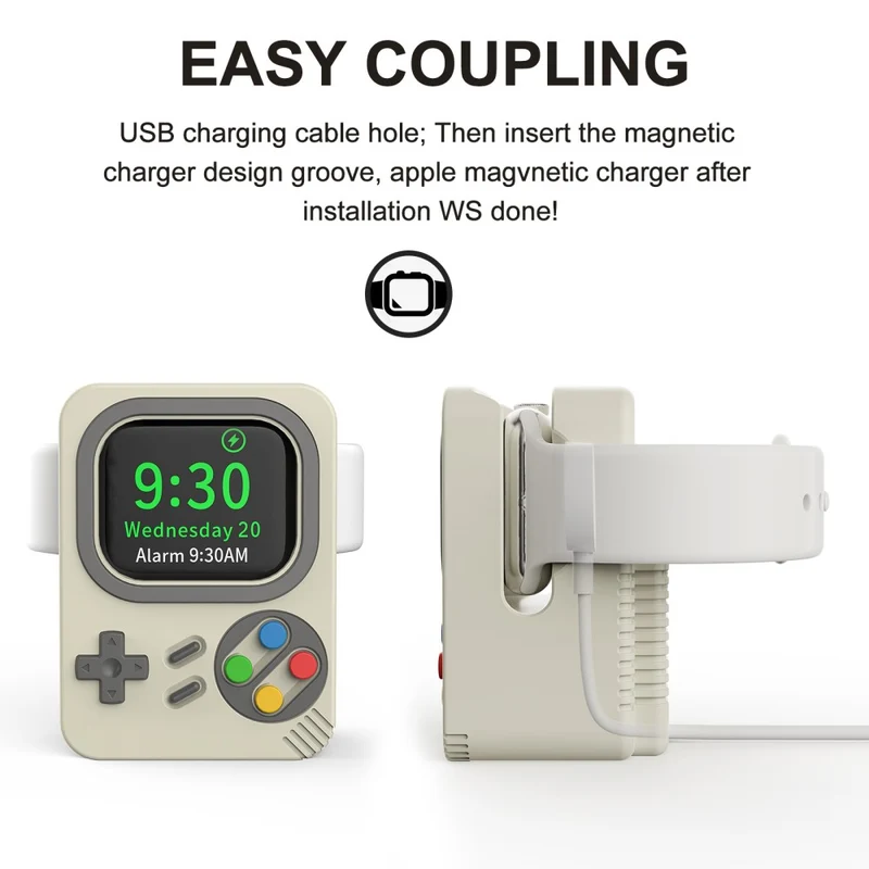 Retro game style silicone Apple Watch charger holder