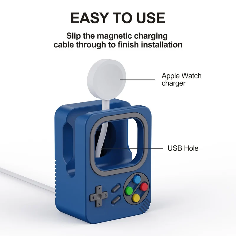 Retro game style silicone Apple Watch charger holder