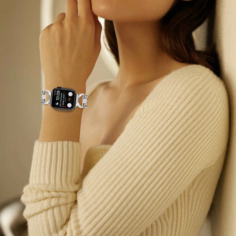 Apple Watch Series 8 (45mm) X-Shape rhinestone décor metal strap with clear cover
