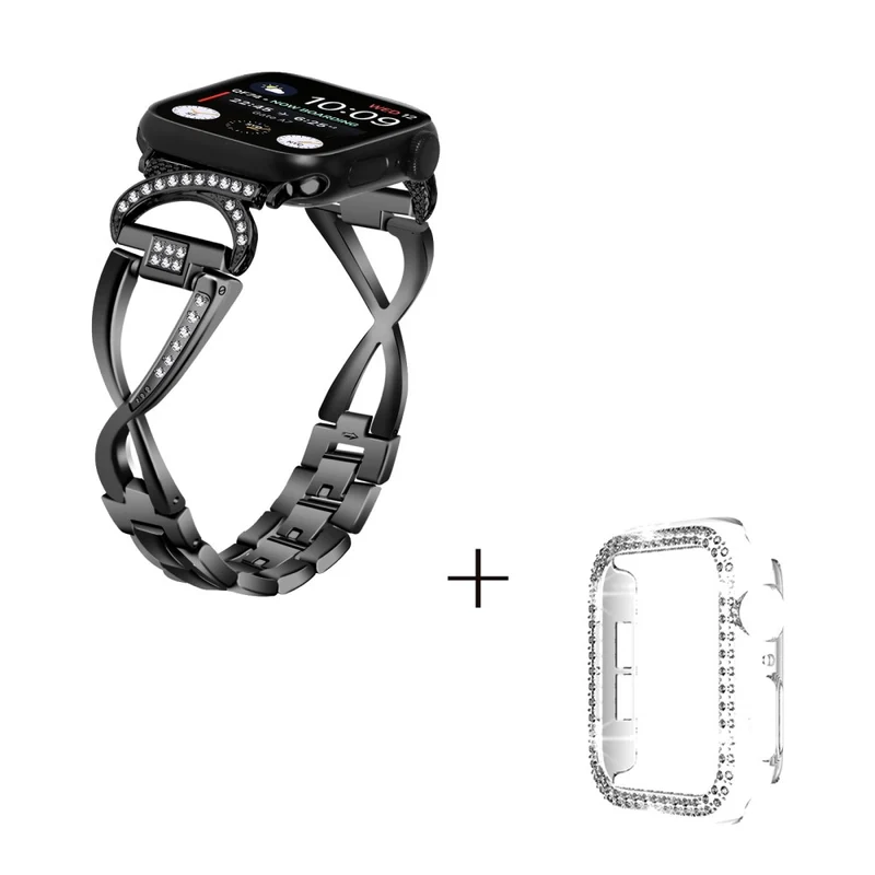 Apple Watch Series 8 (41mm) X-Shape rhinestone décor metal strap with clear cover