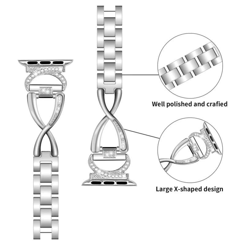 Apple Watch Series 8 (41mm) X-Shape rhinestone décor metal strap with clear cover