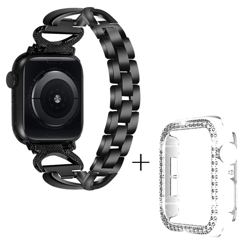 Apple Watch Series 3/2/1 38mm X-Shape rhinestone décor metal strap with clear cover