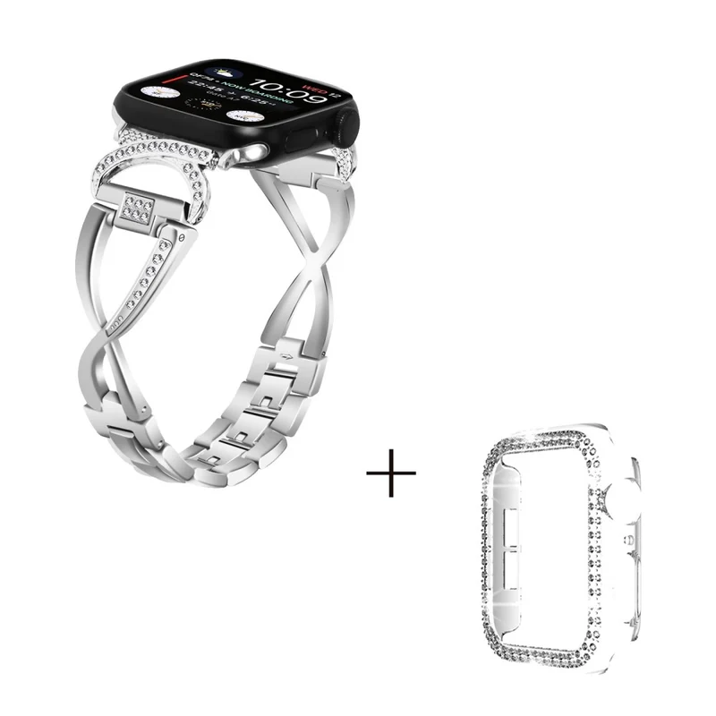 Apple Watch Series 3/2/1 38mm X-Shape rhinestone décor metal strap with clear cover