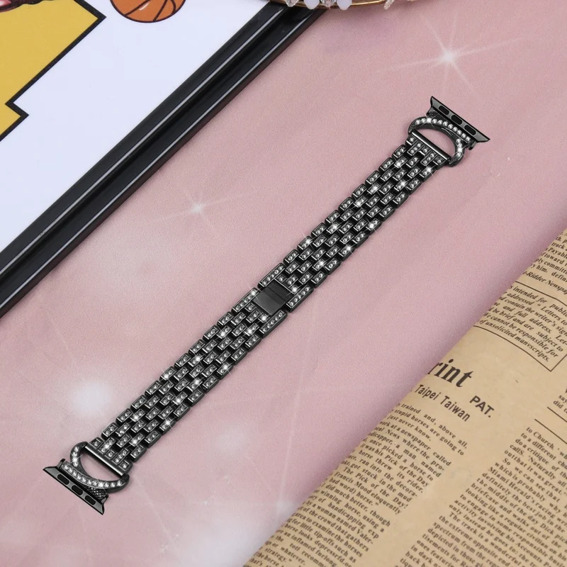Apple Watch Ultra rhinestone décor 5-bead metal strap with cover