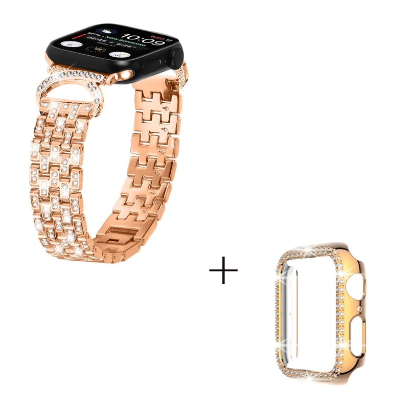 Apple Watch Ultra rhinestone décor 5-bead metal strap with cover