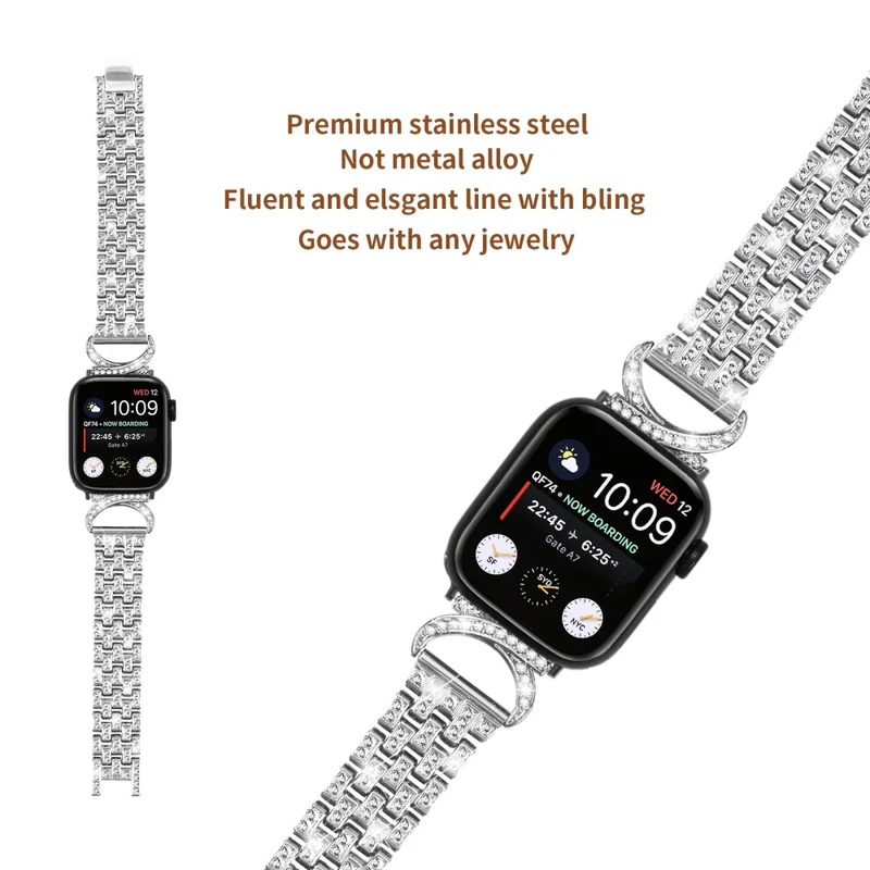 Apple Watch Ultra rhinestone décor 5-bead metal strap with cover