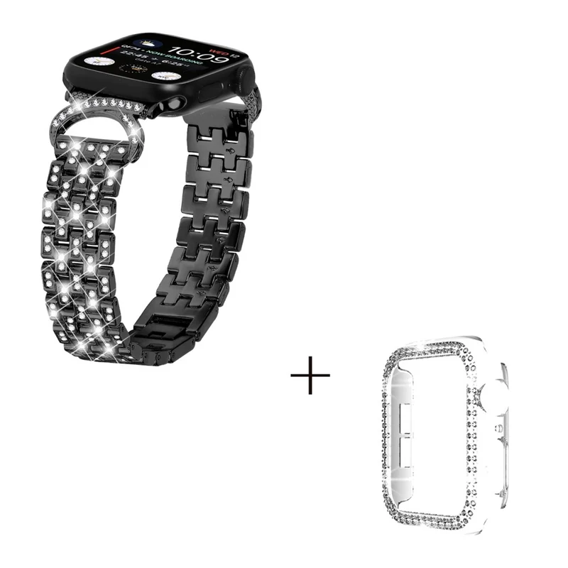 Apple Watch Ultra rhinestone décor 5-bead metal strap with clear cover