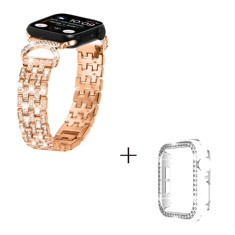 Apple Watch Ultra rhinestone décor 5-bead metal strap with clear cover