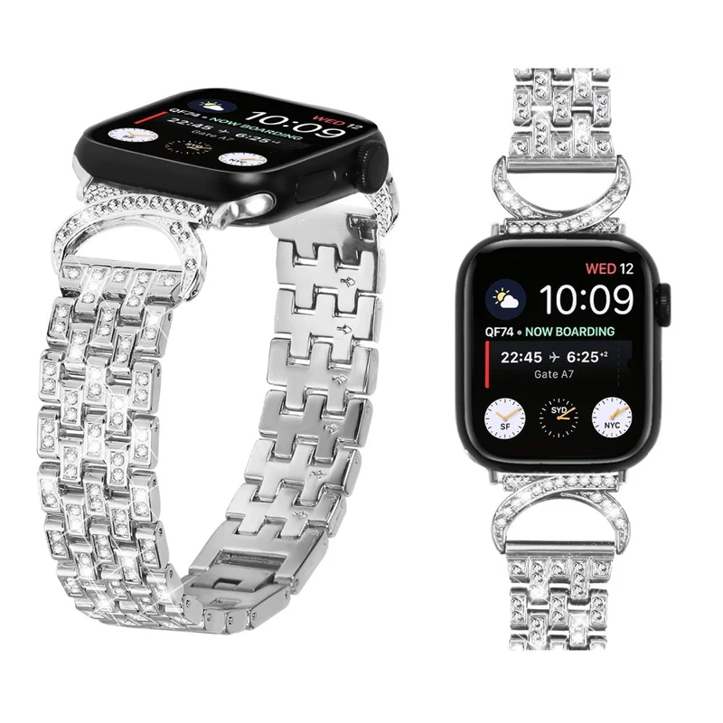 Apple Watch Ultra rhinestone décor 5-bead metal strap with clear cover