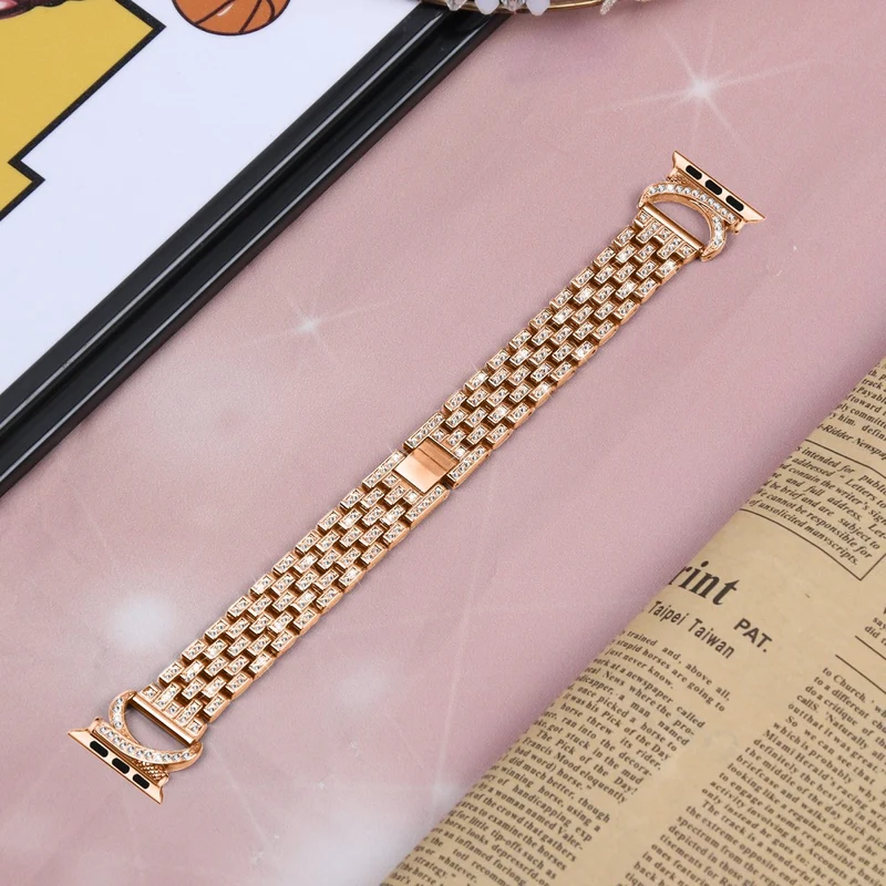 Apple Watch Series 8 (45mm) rhinestone décor 5-bead metal strap with cover