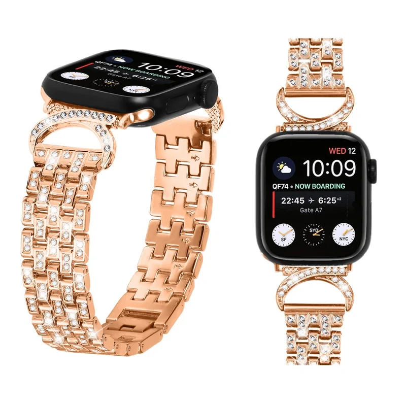 Apple Watch SE 2022 (44mm) rhinestone décor 5-bead metal strap with clear cover