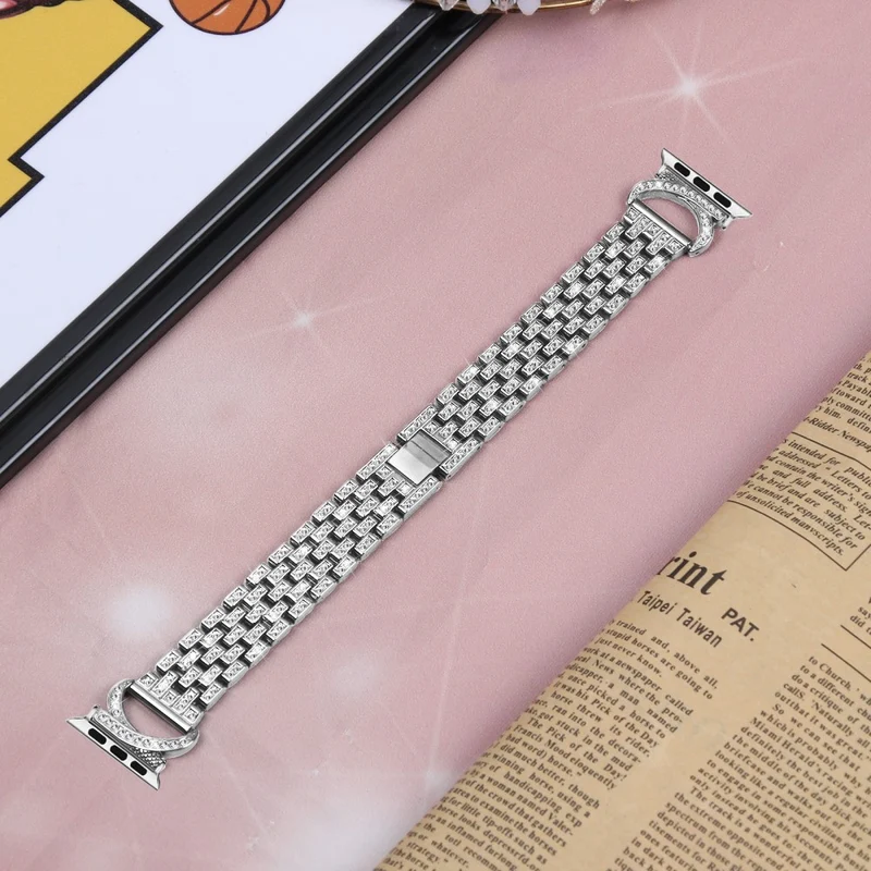 Apple Watch SE 2022 (44mm) rhinestone décor 5-bead metal strap with clear cover