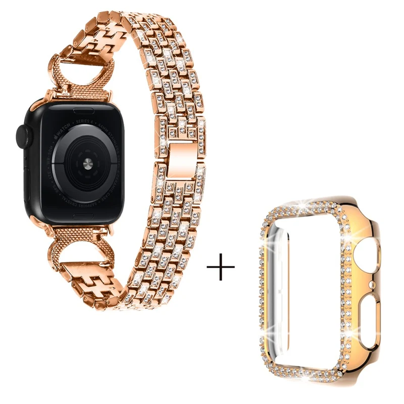 Apple Watch SE 2022 (44mm) rhinestone décor 5-bead metal strap with cover