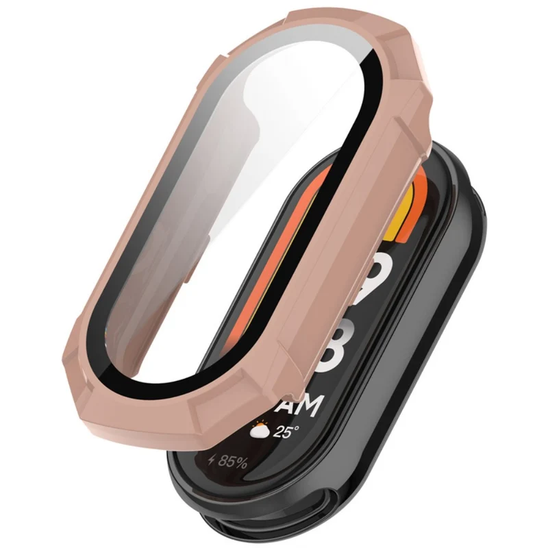 Mega Modisch Xiaomi Smart Band 8 Hülle mit Displayschutz in Plastik und Gehärtetes Glas
