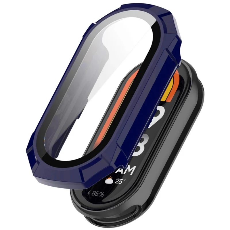 Mega Modisch Xiaomi Smart Band 8 Hülle mit Displayschutz in Plastik und Gehärtetes Glas