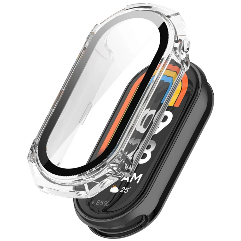 Mega Modisch Xiaomi Smart Band 8 Hülle mit Displayschutz in Plastik und Gehärtetes Glas