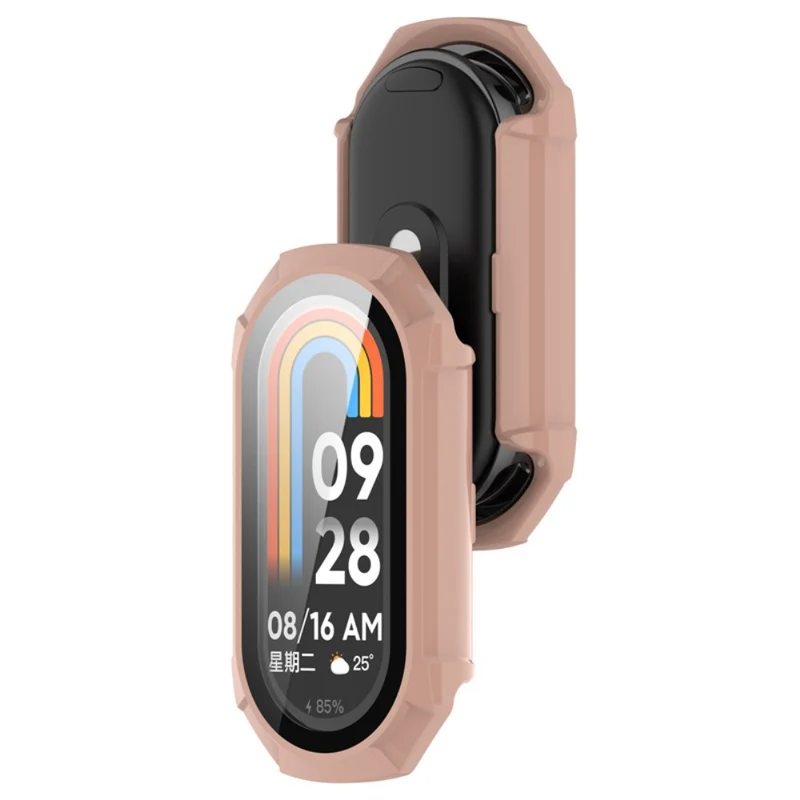Mega Modisch Xiaomi Smart Band 8 Hülle mit Displayschutz in Plastik und Gehärtetes Glas