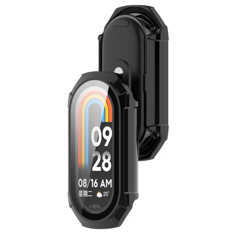 Mega Modisch Xiaomi Smart Band 8 Hülle mit Displayschutz in Plastik und Gehärtetes Glas