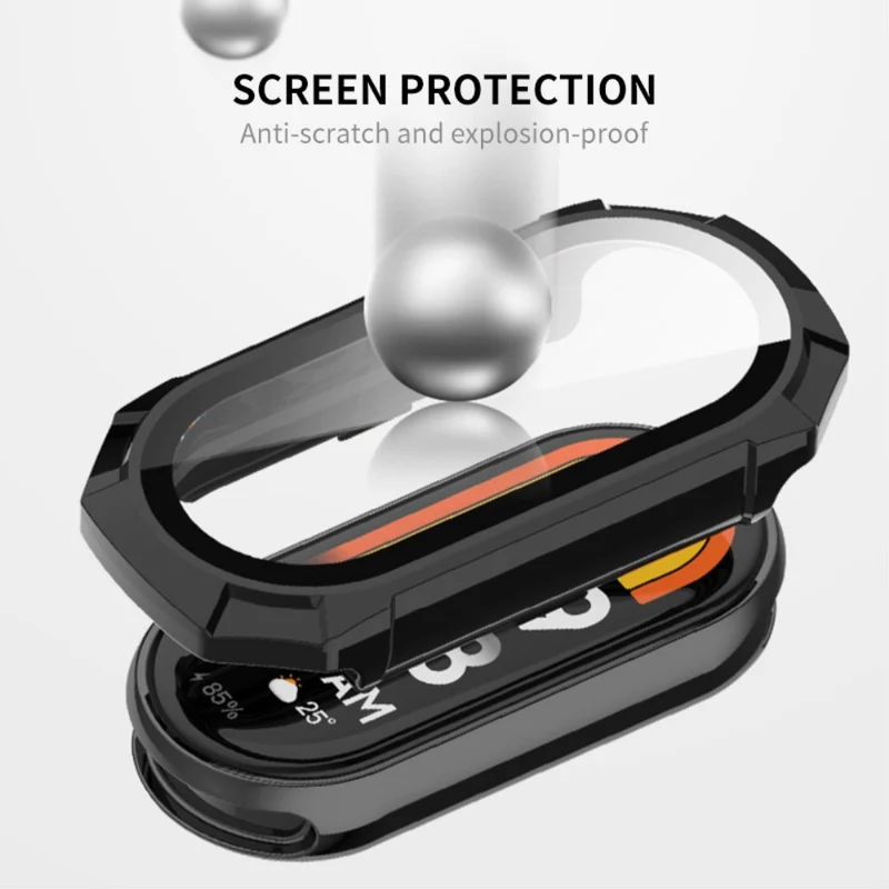 Mega Modisch Xiaomi Smart Band 8 Hülle mit Displayschutz in Plastik und Gehärtetes Glas