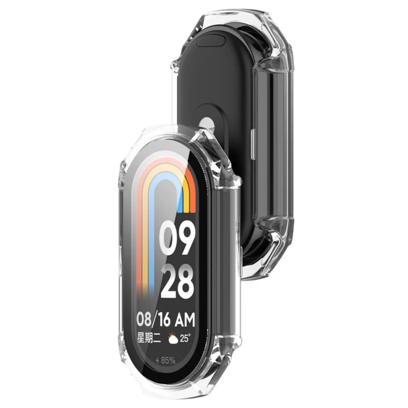 Mega Modisch Xiaomi Smart Band 8 Hülle mit Displayschutz in Plastik und Gehärtetes Glas