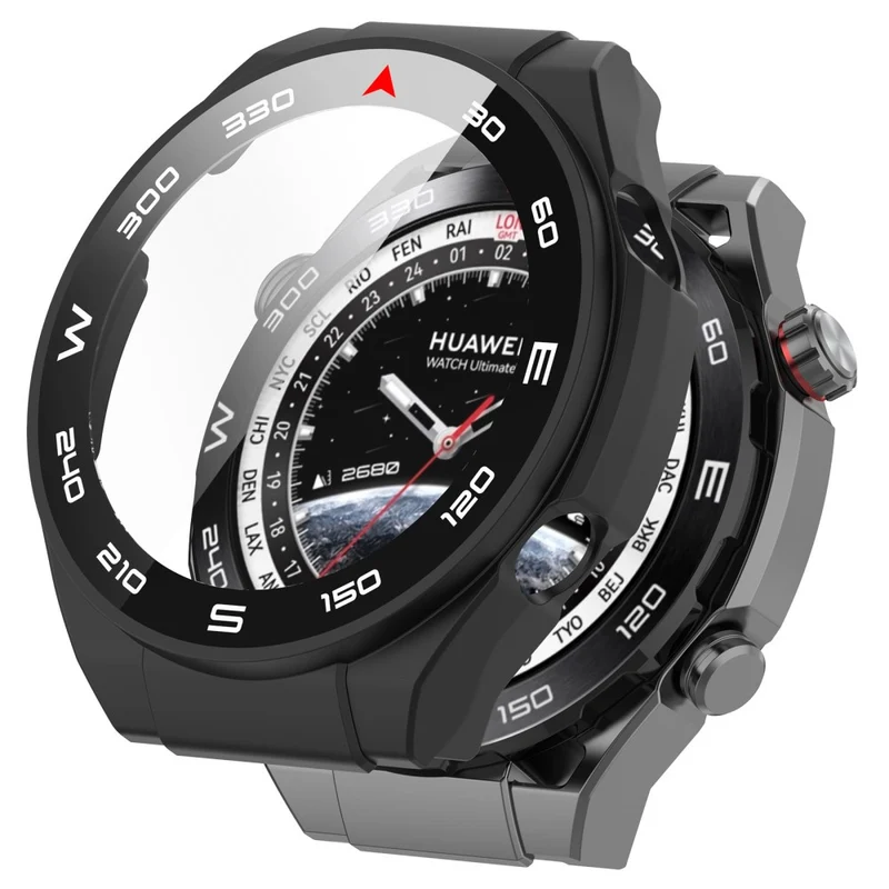 Mega Modisch Huawei Watch Ultimate Hülle mit Displayschutz in Plastik und Gehärtetes Glas