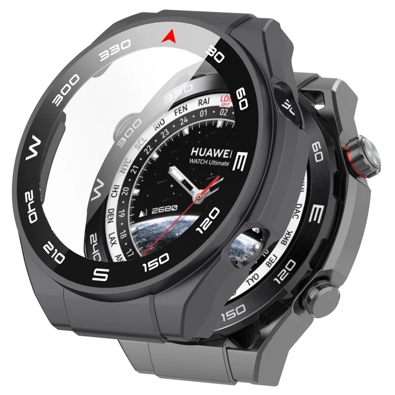 Mega Modisch Huawei Watch Ultimate Hülle mit Displayschutz in Plastik und Gehärtetes Glas