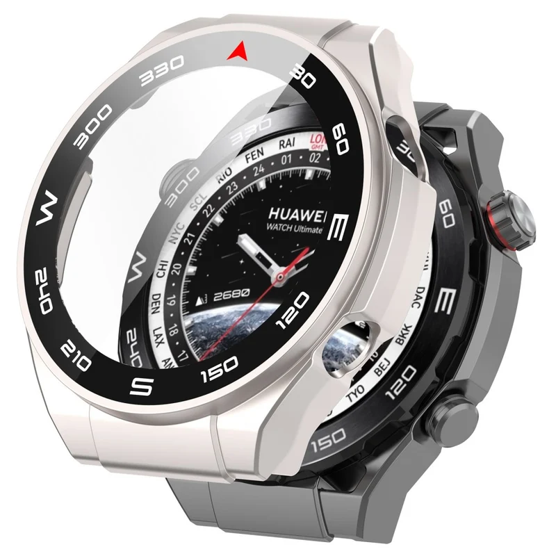 Mega Modisch Huawei Watch Ultimate Hülle mit Displayschutz in Plastik und Gehärtetes Glas