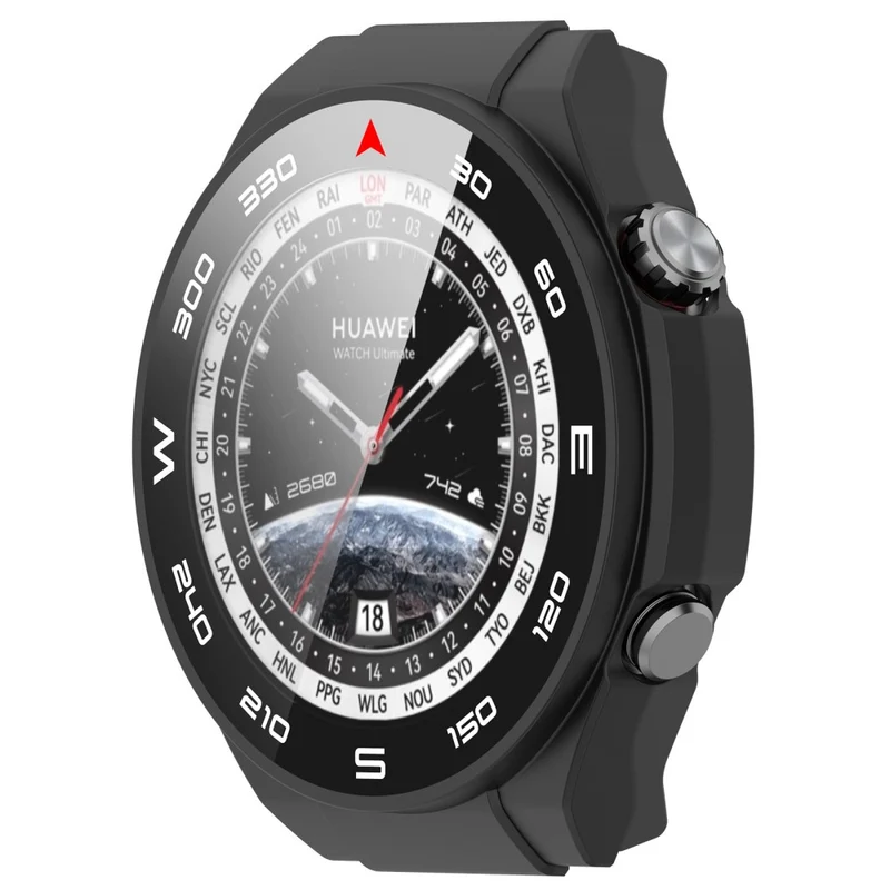 Mega Modisch Huawei Watch Ultimate Hülle mit Displayschutz in Plastik und Gehärtetes Glas