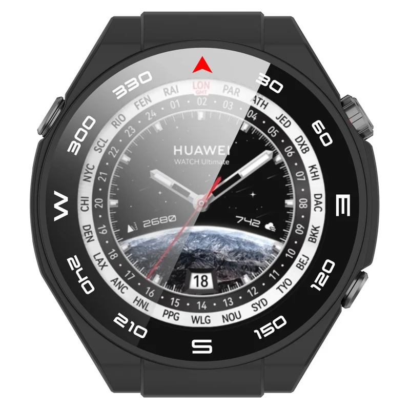 Mega Modisch Huawei Watch Ultimate Hülle mit Displayschutz in Plastik und Gehärtetes Glas