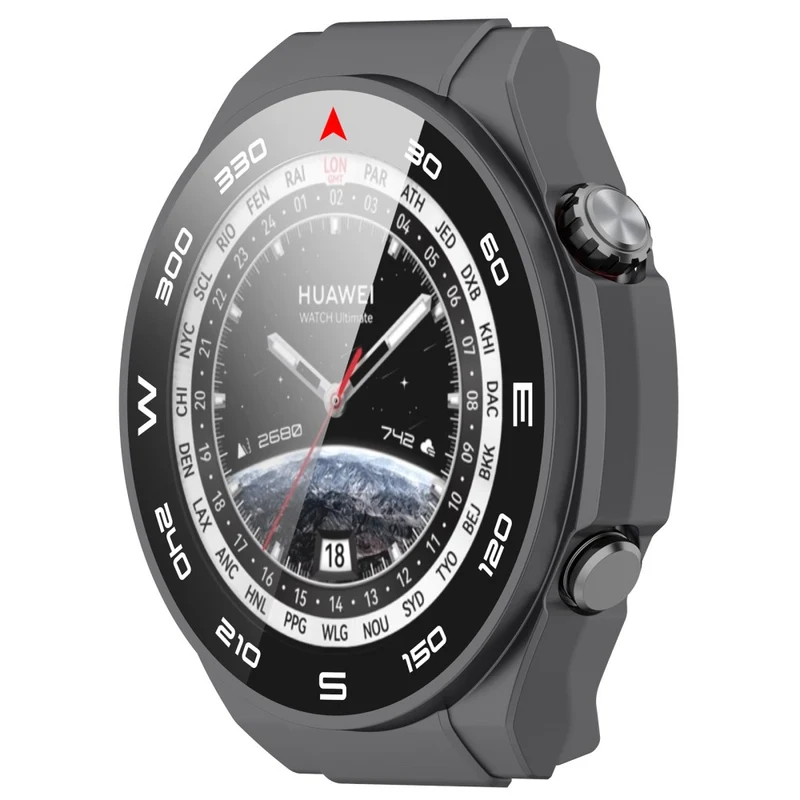 Mega Modisch Huawei Watch Ultimate Hülle mit Displayschutz in Plastik und Gehärtetes Glas