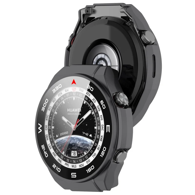 Mega Modisch Huawei Watch Ultimate Hülle mit Displayschutz in Plastik und Gehärtetes Glas