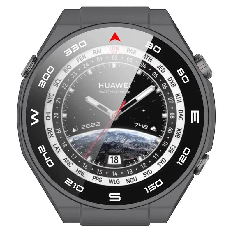 Mega Modisch Huawei Watch Ultimate Hülle mit Displayschutz in Plastik und Gehärtetes Glas
