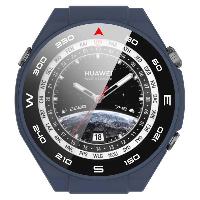 Mega Modisch Huawei Watch Ultimate Hülle mit Displayschutz in Plastik und Gehärtetes Glas