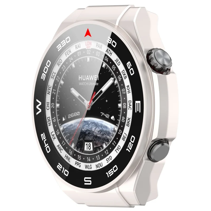 Mega Modisch Huawei Watch Ultimate Hülle mit Displayschutz in Plastik und Gehärtetes Glas