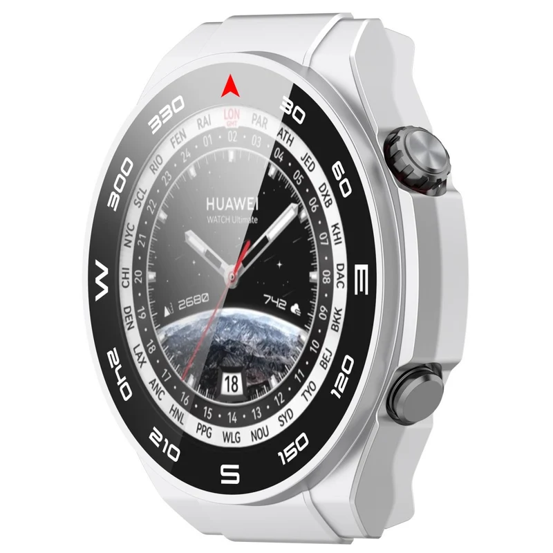 Mega Modisch Huawei Watch Ultimate Hülle mit Displayschutz in Plastik und Gehärtetes Glas