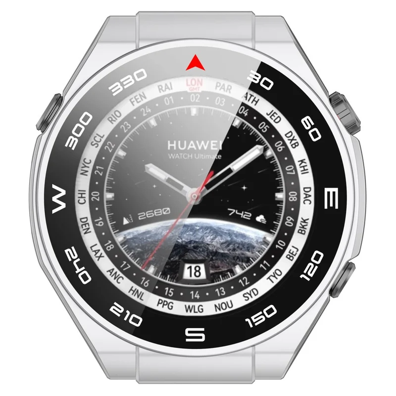 Mega Modisch Huawei Watch Ultimate Hülle mit Displayschutz in Plastik und Gehärtetes Glas