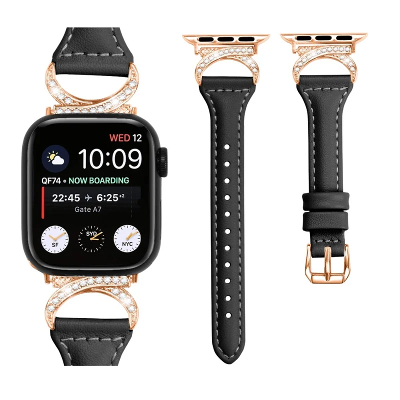 Apple Smartwatch Echtes Leder Und Strass Universell Armband