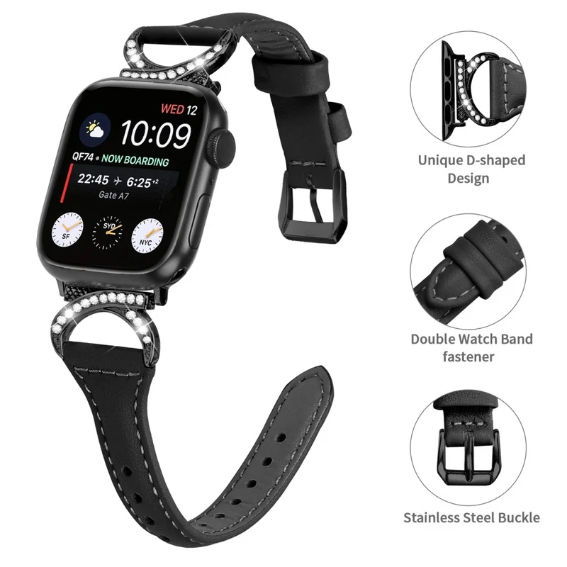 Apple Smartwatch Echtes Leder Und Strass Universell Armband