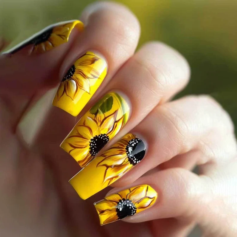 Künstlerisches Sonnenblumen Acryl Nagelkunst Set