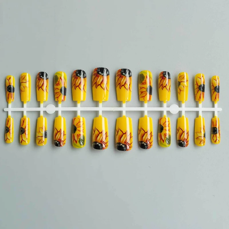 Künstlerisches Sonnenblumen Acryl Nagelkunst Set