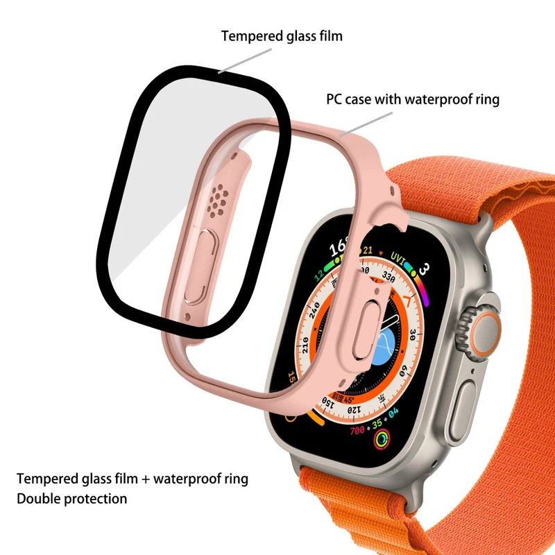 Absolut Modisch Apple Watch Ultra Hülle mit Displayschutz in Plastik und Gehärtetes Glas