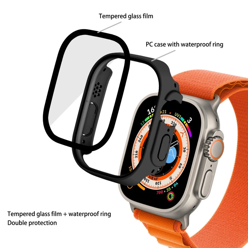 Absolut Modisch Apple Watch Ultra Hülle mit Displayschutz in Plastik und Gehärtetes Glas