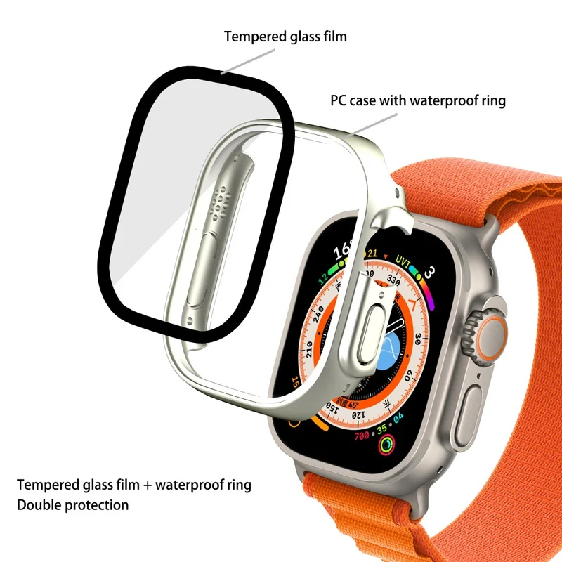 Absolut Modisch Apple Watch Ultra Hülle mit Displayschutz in Plastik und Gehärtetes Glas