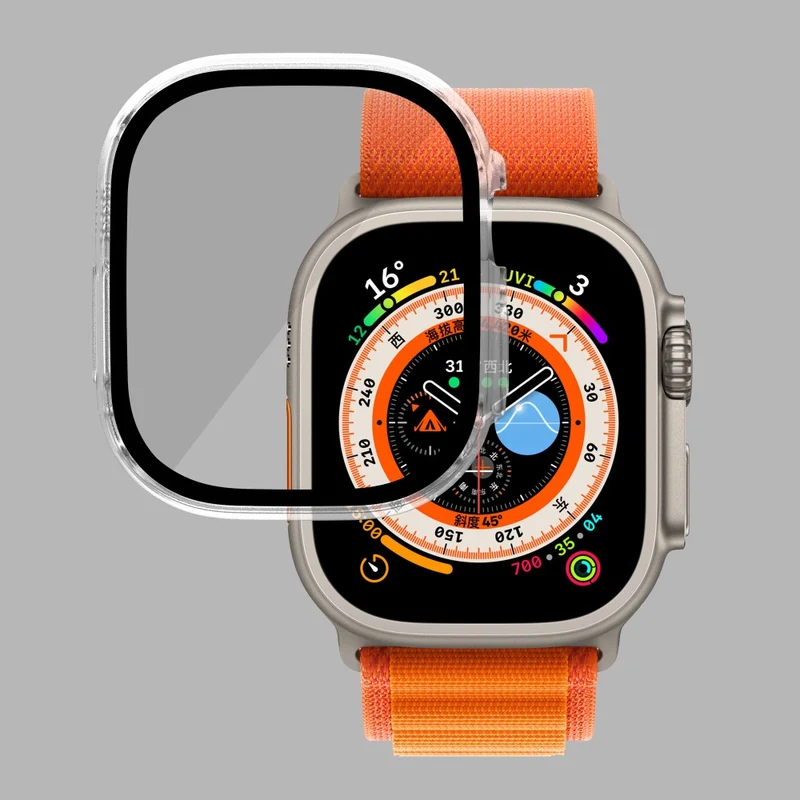 Absolut Modisch Apple Watch Ultra Hülle mit Displayschutz in Plastik und Gehärtetes Glas