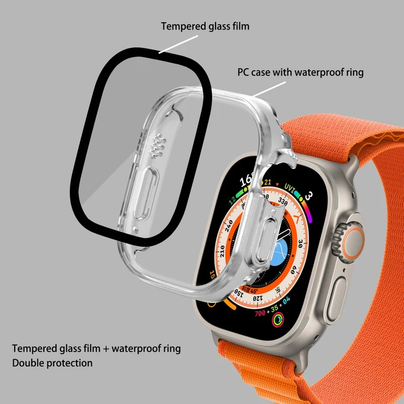 Absolut Modisch Apple Watch Ultra Hülle mit Displayschutz in Plastik und Gehärtetes Glas