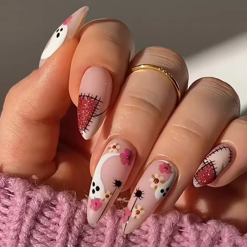 Kreatives Blumen- und Halloween-Themen-Nagelkunst-Set