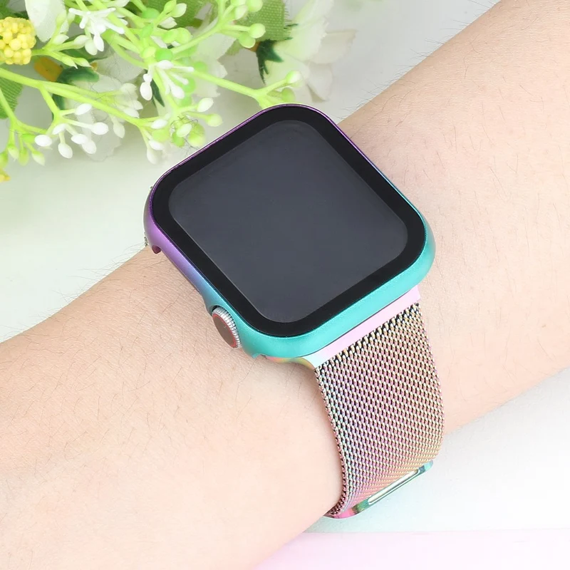 Mega Stylisch Apple Smartwatch Universell Hülle mit Displayschutz in Metall und Gehärtetes Glas