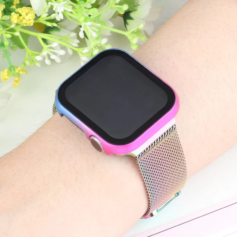 Mega Stylisch Apple Smartwatch Universell Hülle mit Displayschutz in Metall und Gehärtetes Glas